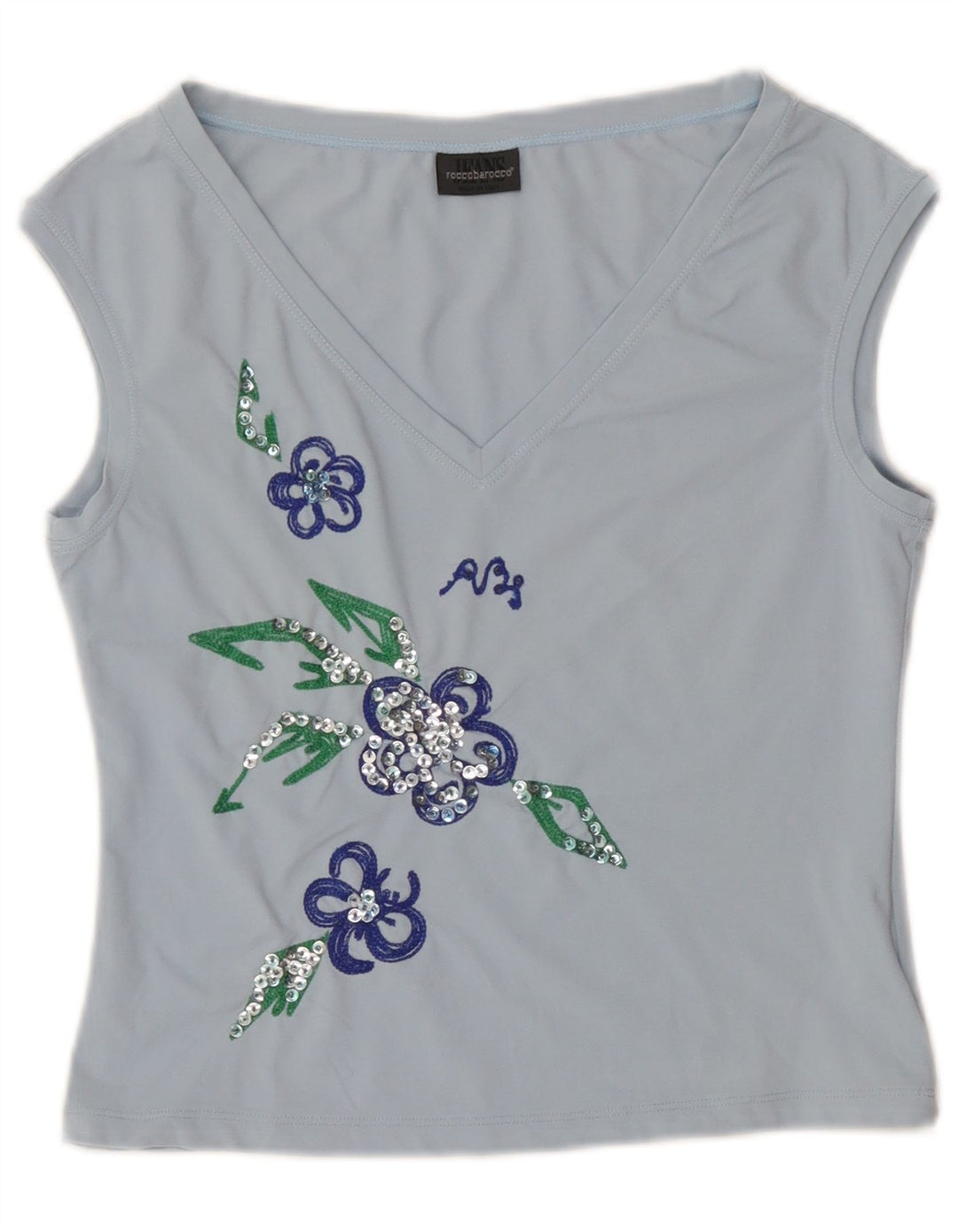 Roccobarocco Γυναικείο Crop γραφικό γιλέκο IT 44 Medium Blue Floral Nylon