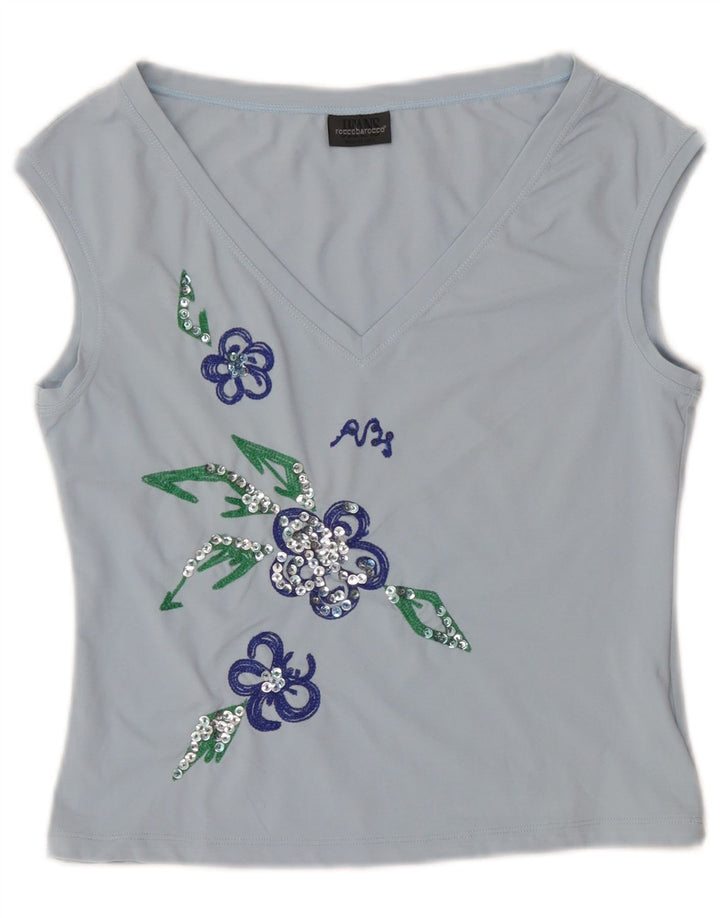 Roccobarocco Γυναικείο Crop γραφικό γιλέκο IT 44 Medium Blue Floral Nylon