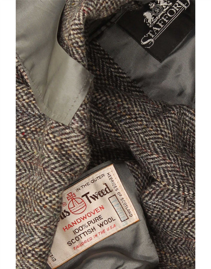 Ανδρικό μπουφάν Harris Tweed 2 κουμπιά σακάκι UK 40 μεγάλο γκρι μαλλί ψαροκόκαλο