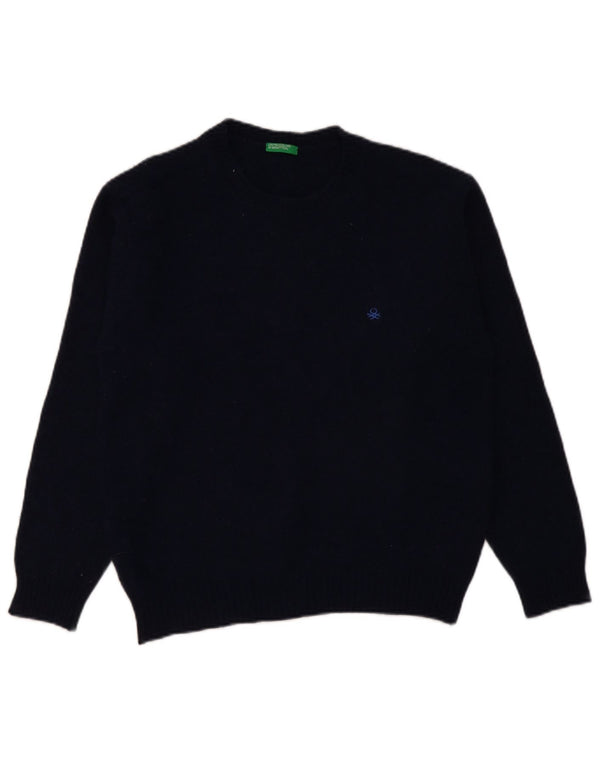 BENETTON Γυναικείο πουλόβερ με λαιμόκοψη UK 16 Large Navy Blue Wool