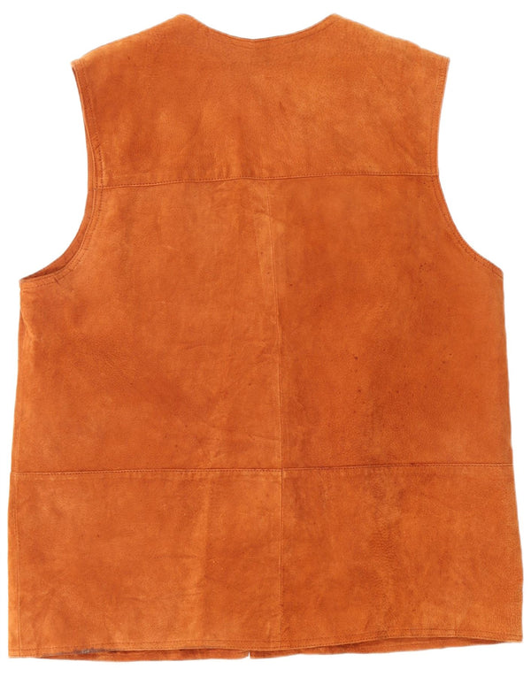 VINTAGE Γυναικείο Suede Gilet UK 24 4XL Καφέ Δερμάτινο