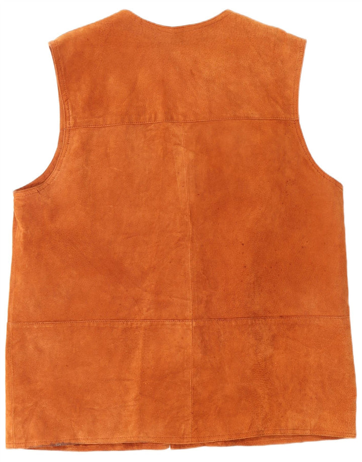 VINTAGE Γυναικείο Suede Gilet UK 24 4XL Καφέ Δερμάτινο