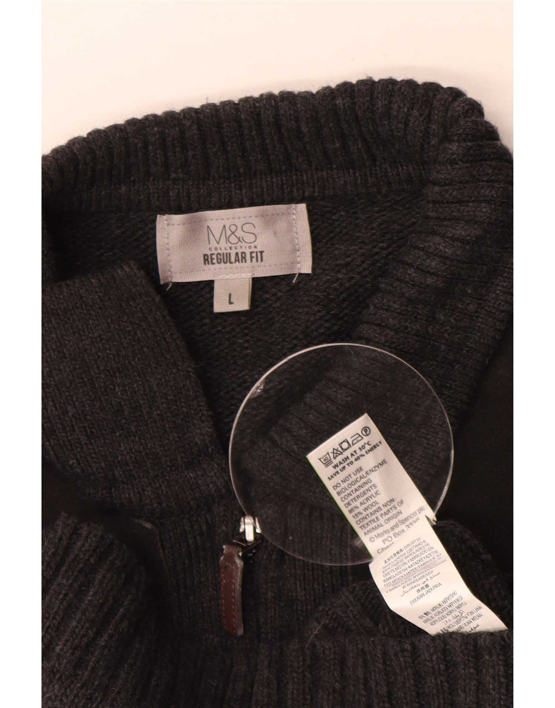 Marks & Spencer Ανδρικό πουλόβερ ζακέτα με κανονική εφαρμογή μεγάλο γκρι ακρυλικό