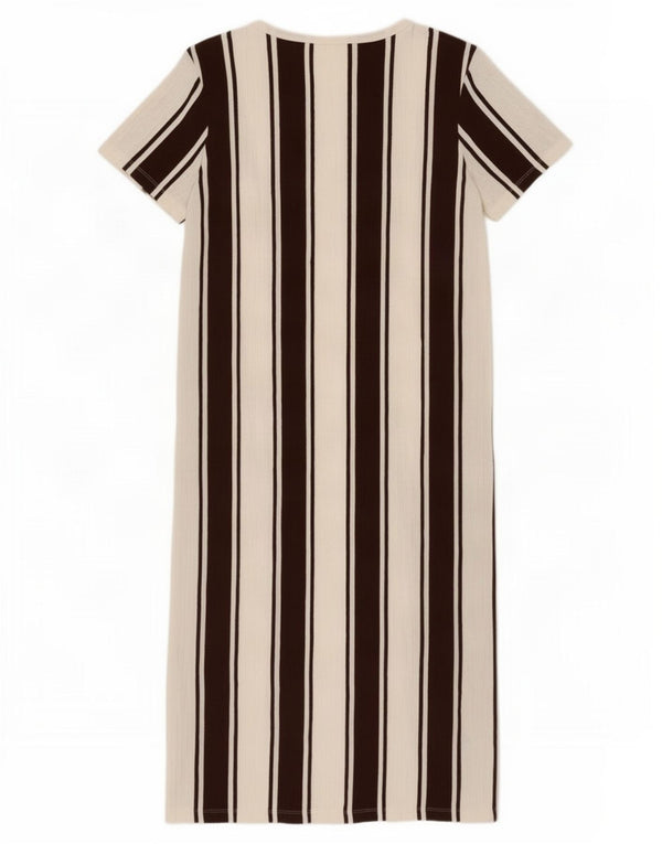 Zara Γυναικείο φόρεμα Trafaluc T-Shirt UK 10 Μικρό καφέ ριγέ βαμβακερό