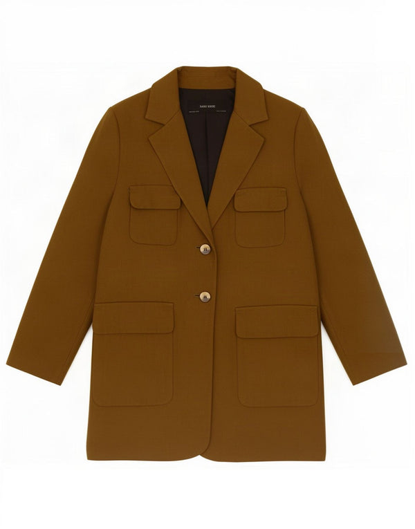 Zara Γυναικείο Πανωφόρι UK 14 Medium Khaki Cotton