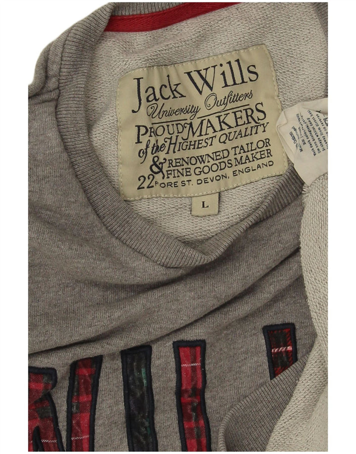 JACK WILLS Ανδρικό γραφικό φούτερ Jumper μεγάλο γκρι βαμβακερό