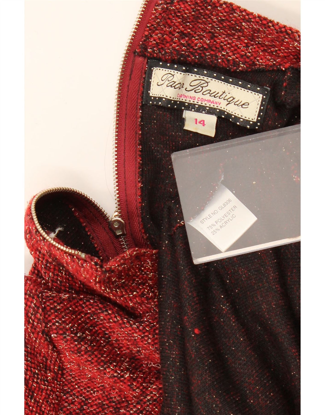 Γυναικείο μακρυμάνικο φόρεμα PACO BOUTIQUE UK 14 Μεγάλο Κόκκινο Flecked