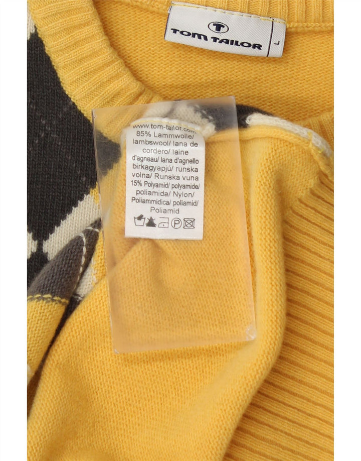 Ανδρικό πουλόβερ Tom Tailor Crew Neck Jumper Μεγάλο Κίτρινο Argyle/Diamond Wool