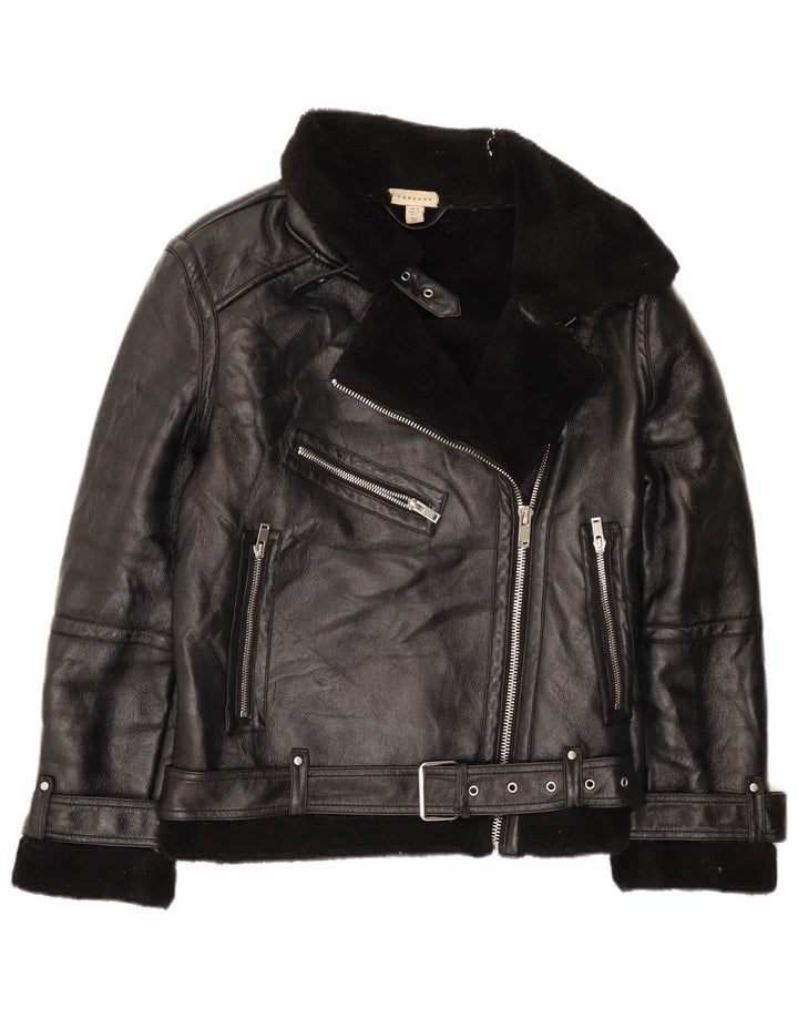 Topshop Γυναικείο Μπουφάν Sherpa Biker UK 10 Μικρό Μαύρο Πολυουρεθάνη