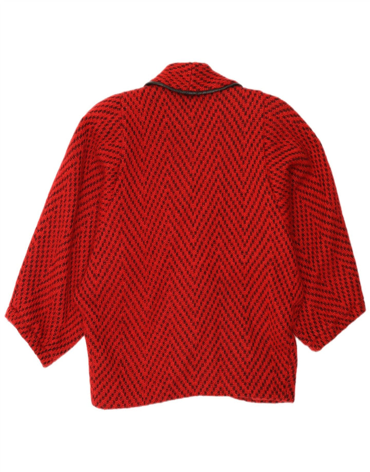 Vintage γυναικείο πλεκτό μπουφάν Batwing UK 14 Large Red Chevron