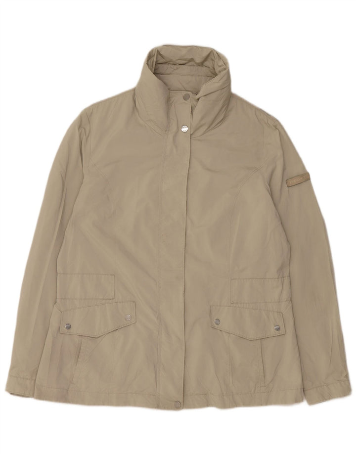 GEOX Womens Hooded Bomber Jacket UK 14 Large Beige Polyester