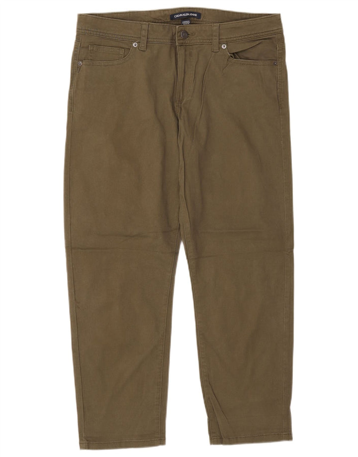 CALVIN KLEIN Γυναικείο κωνικό κομμένο παντελόνι US 12 Large W34 L26 Khaki