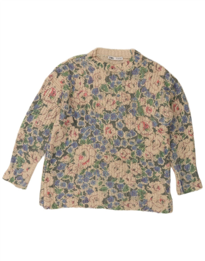 Γυναικείο πουλόβερ ZARA Crew Neck Jumper UK 10 Small πολύχρωμο Floral