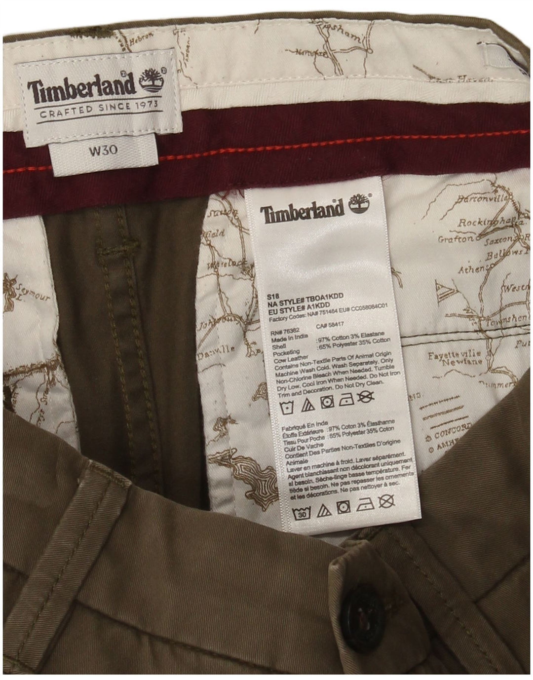 Ανδρικό σορτς Chino Timberland W30 από μεσαίο χακί βαμβακερό