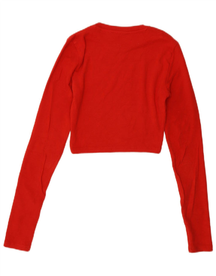 Zara Γυναικείο Crop Top Μακρυμάνικο UK 8 Small Red