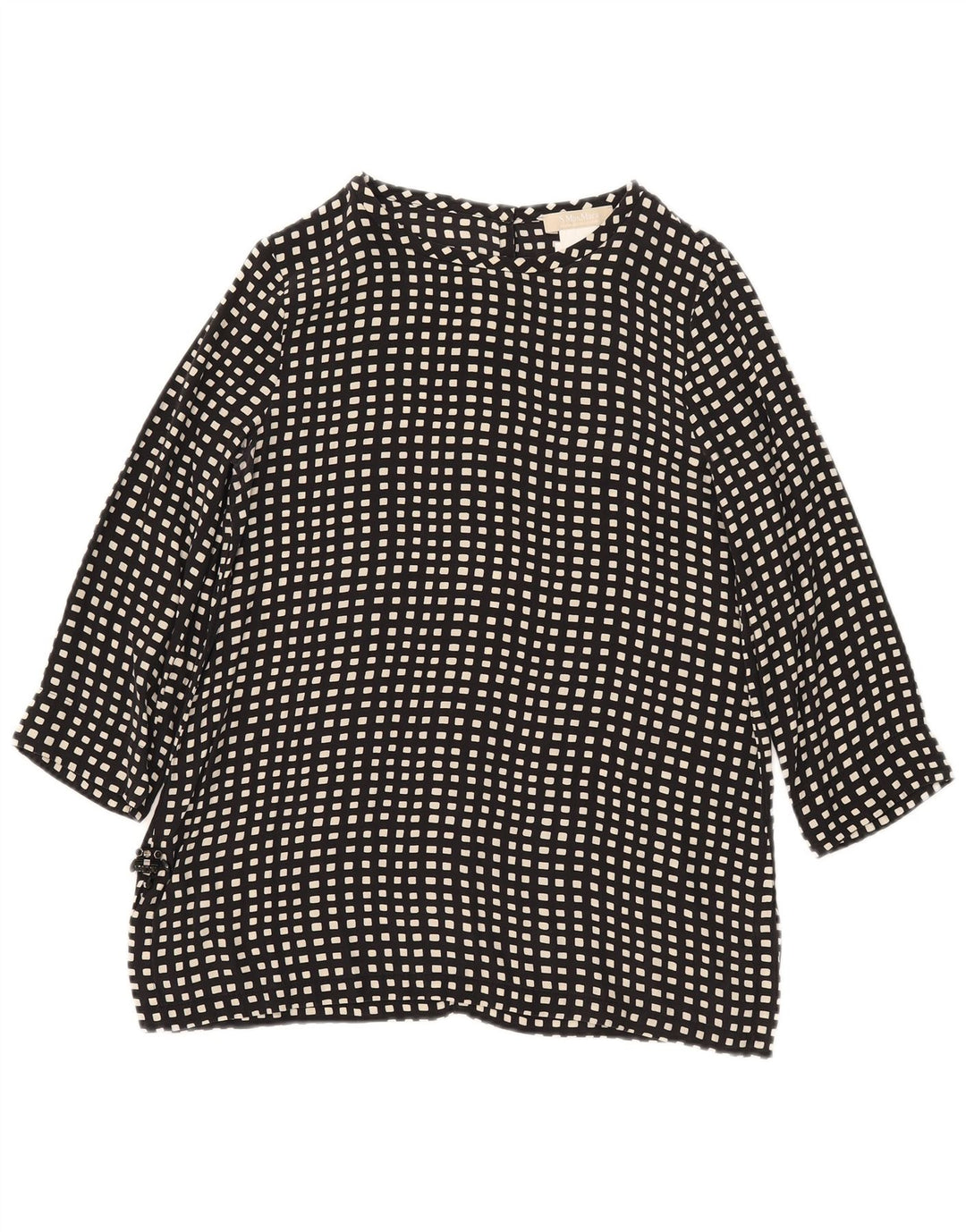 Max Mara γυναικεία μπλούζα 3/4 μανίκια τοπ UK 10 Small Black Geometric Silk