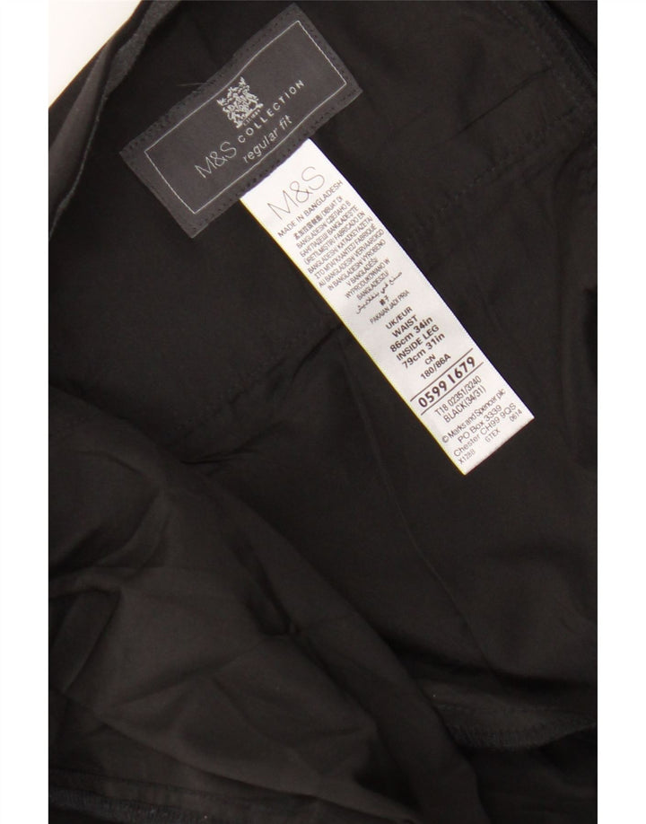 Marks & Spencer Ανδρικό παντελόνι με κανονική εφαρμογή W34 L27 Μαύρο πολυεστέρα