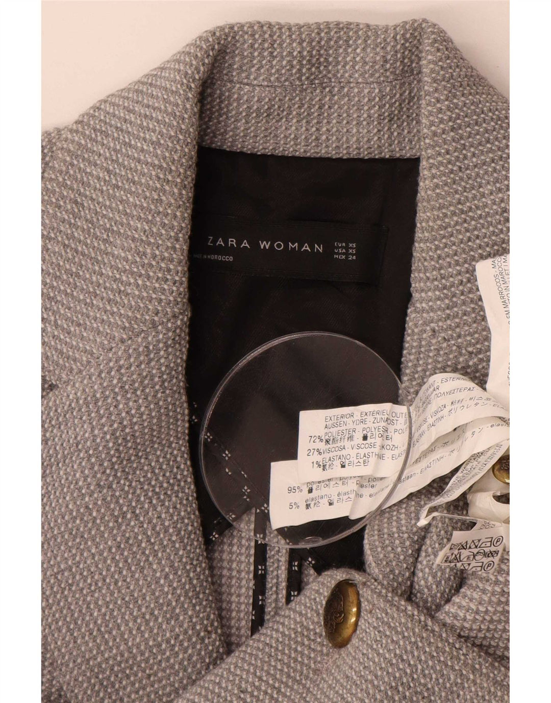 Zara Γυναικείο Μπουφάν 1 Κουμπί Blazer UK 6 XS Γκρι Πολυεστέρας