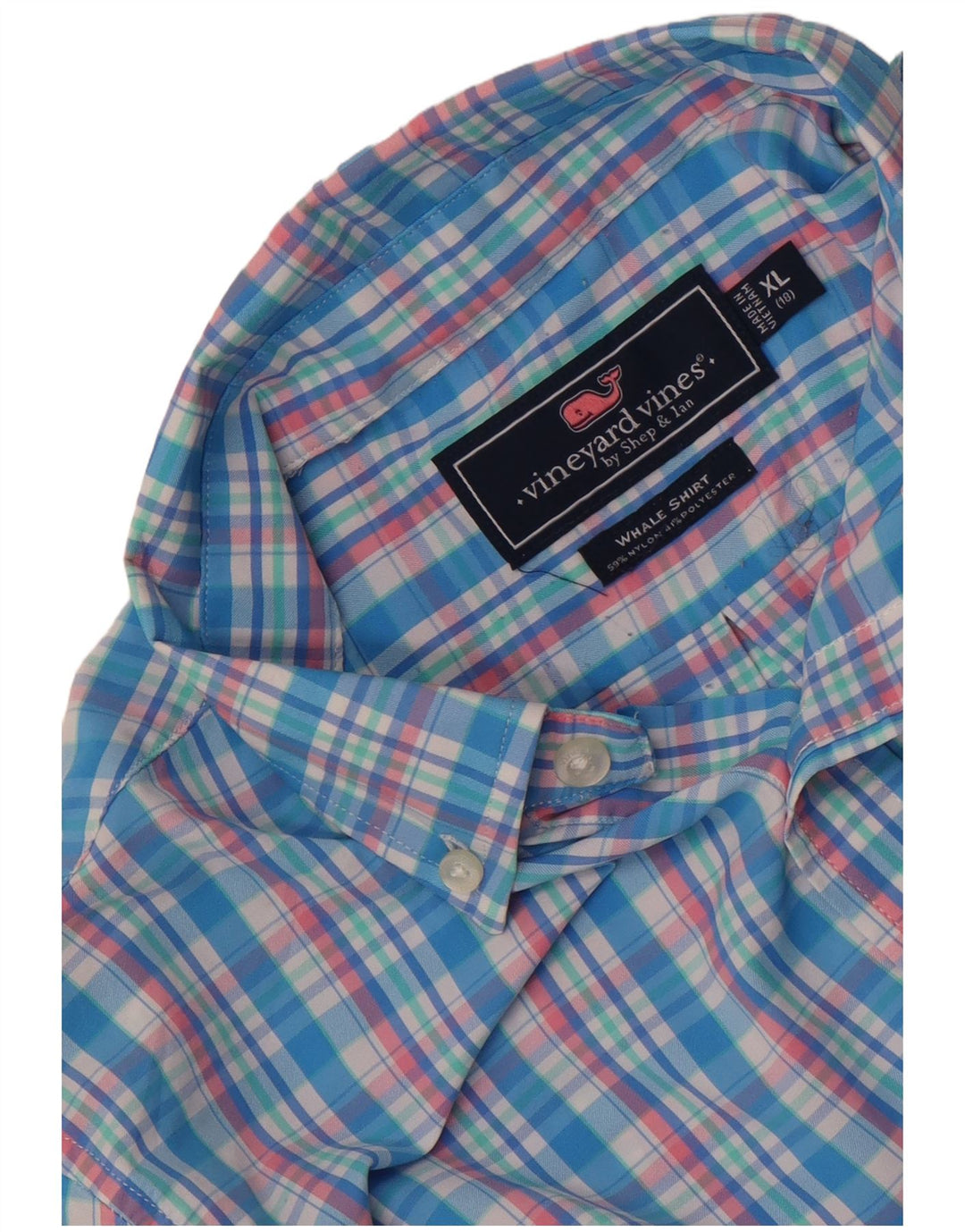 Vineyard Vines Boys Shirt 15-16 Years XL Blue Check Nylon