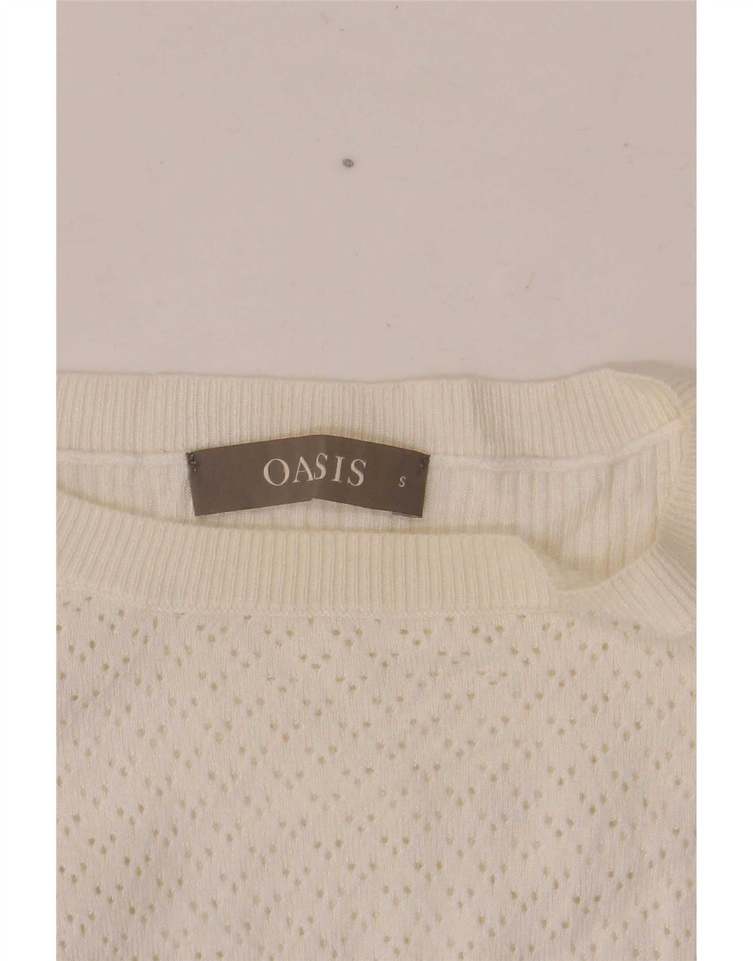 Oasis γυναικείο πουλόβερ με λαιμό σκακιέρα UK 10 Small White Viscose