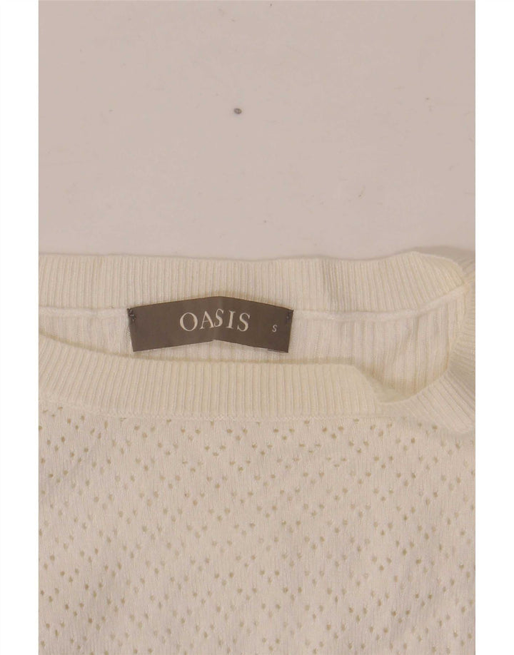 Oasis γυναικείο πουλόβερ με λαιμό σκακιέρα UK 10 Small White Viscose