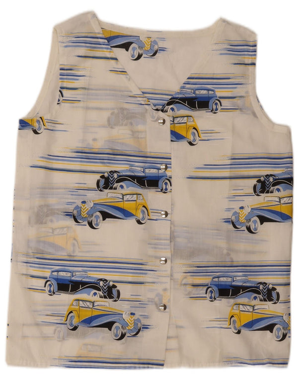 Vintage Γυναικείο Abstract Pattern Αμάνικο Μπλούζα UK 14 Large White