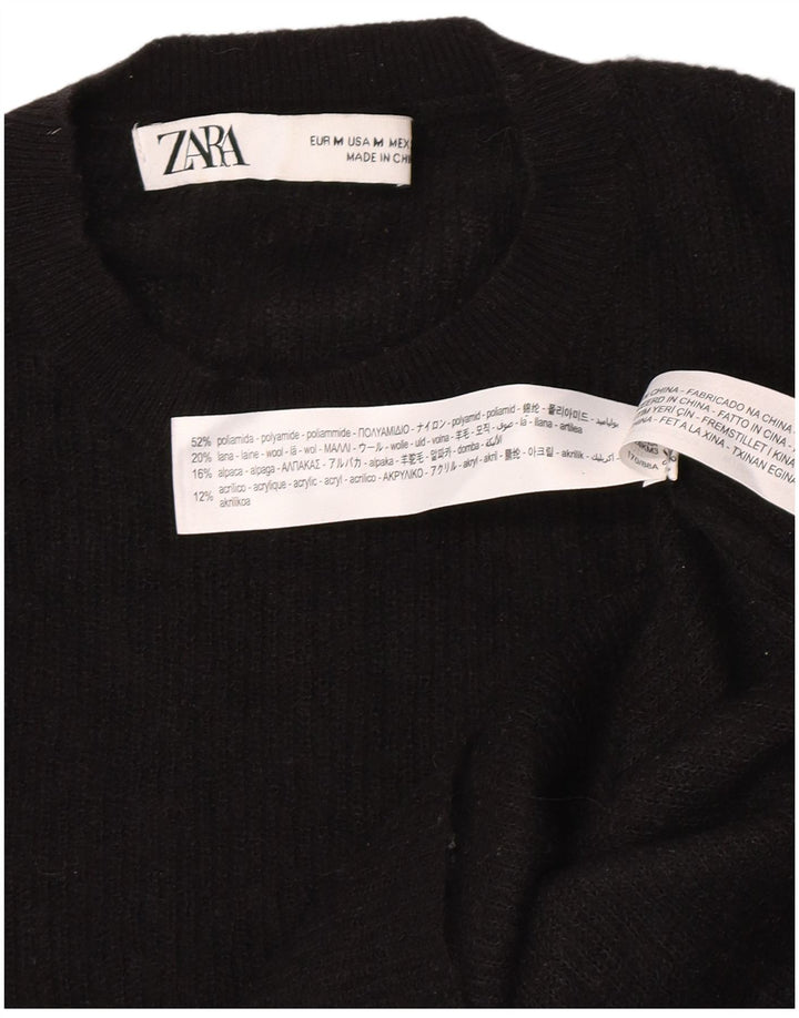 Zara Γυναικείο πουλόβερ με λαιμόκοψη UK 12 Medium Black Polyamide
