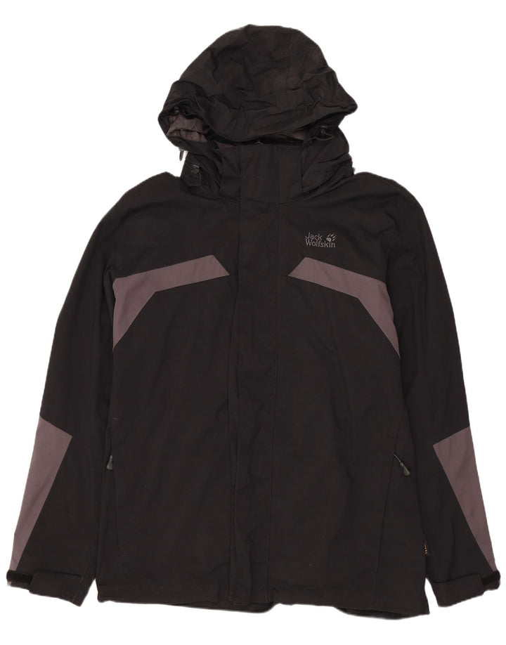 Ανδρικό μπουφάν βροχής με κουκούλα JACK WOLFSKIN UK 36/38 μεσαίο μαύρο χρώμα