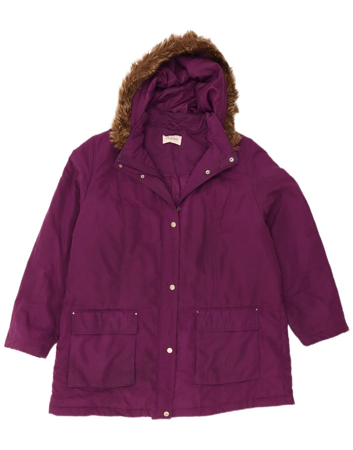 Marks & Spencer Womens Hooded Parka Jacket UK 20 2XL Purple Polyester
