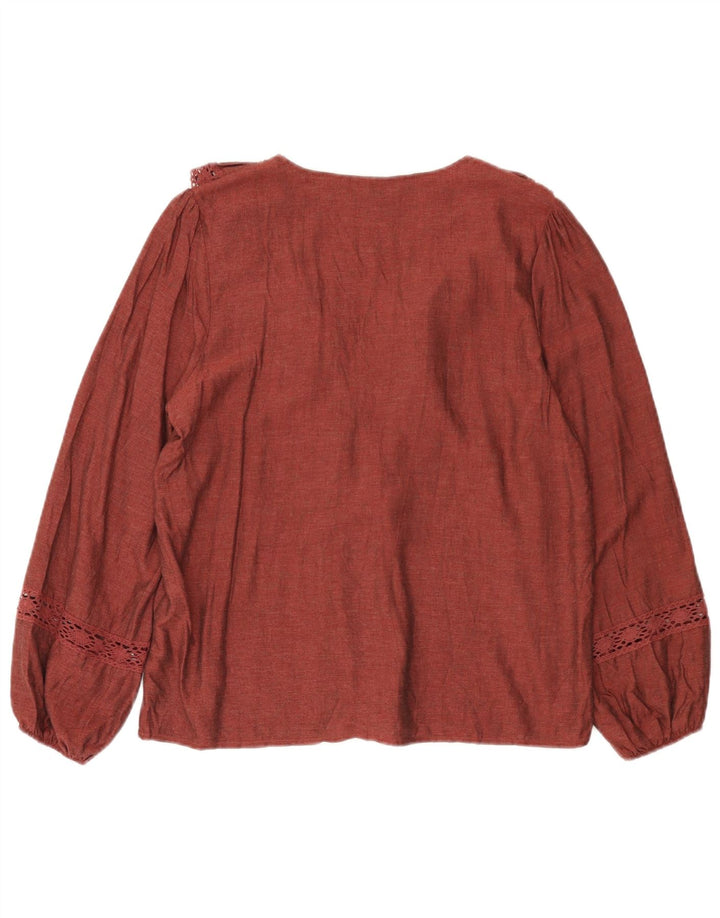 Zara Γυναικεία βολάν μπροστά Μπλούζα Oversized Top UK 10 Small Red Viscose