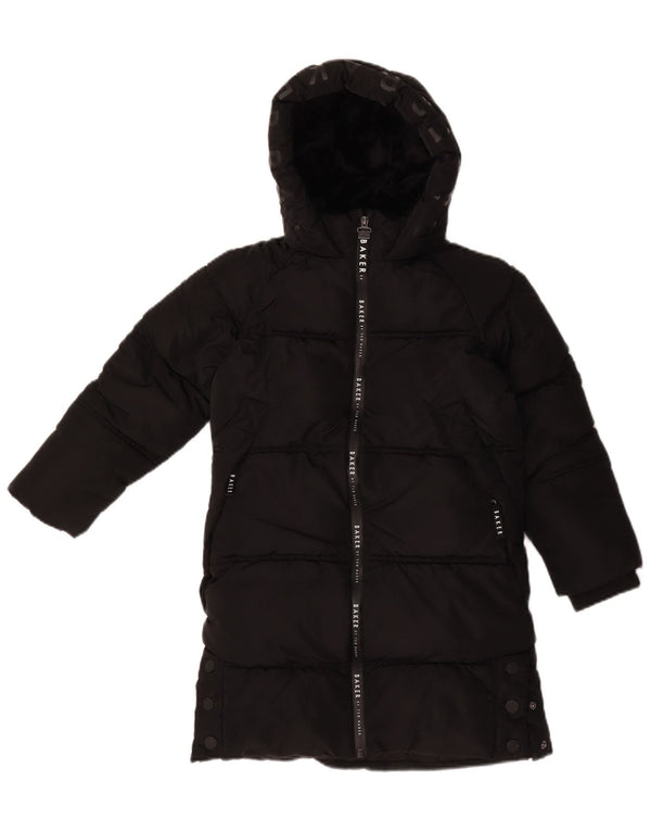 Ted Baker Girls Graphic Hooded Podded Coat 7-8 Years Black Polyester