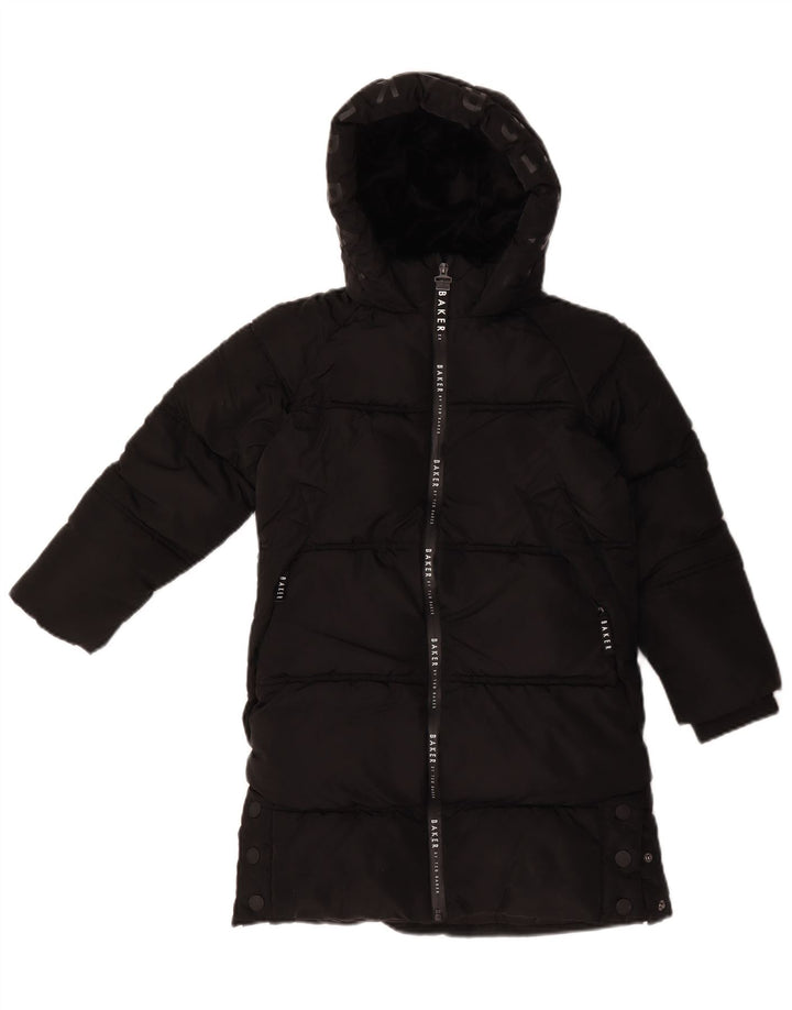 Ted Baker Girls Graphic Hooded Podded Coat 7-8 Years Black Polyester