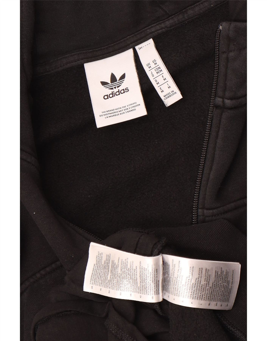 Ανδρικό πουλόβερ με κουκούλα με φερμουάρ Adidas, μεσαίο μαύρο βαμβακερό