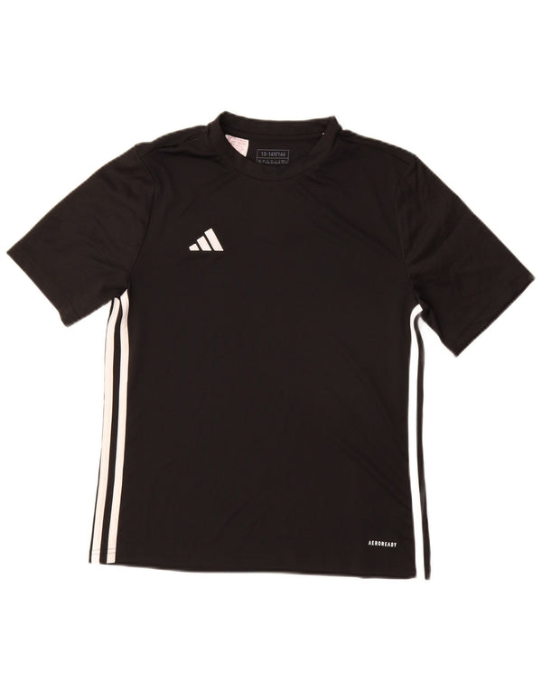 ADIDAS Boys Aeroready T-Shirt Top 13-14 Years Black Polyester
