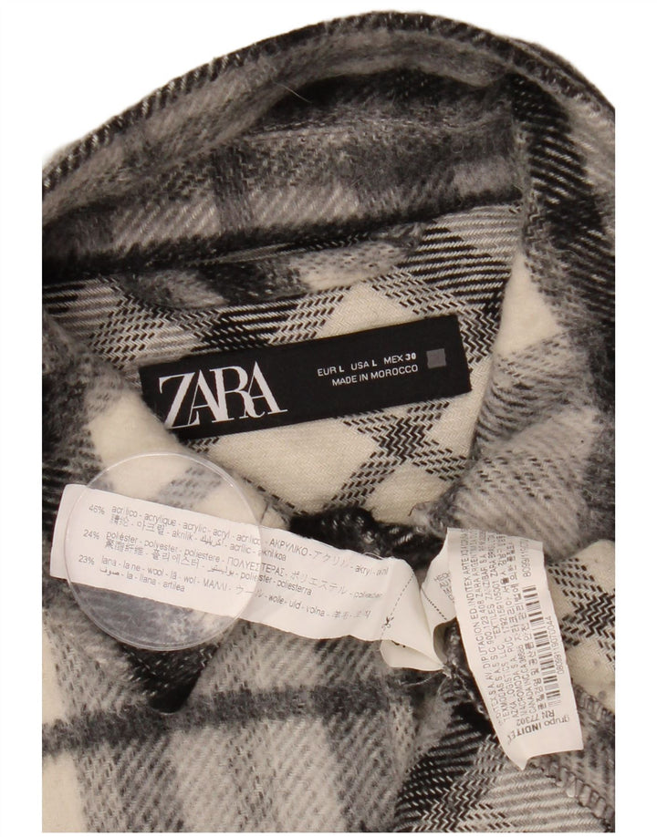 ZARA Γυναικείο Oversized Oversized Πουκάμισο Flannel UK 16 Large Black καρό
