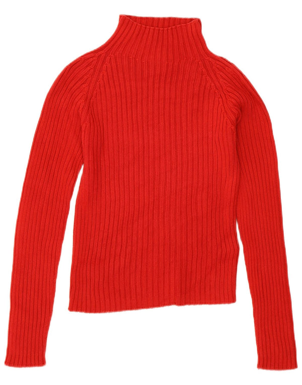 Benetton Womens Crop Turtle Neck Jumper Sweater UK 10 Small Red Cotton