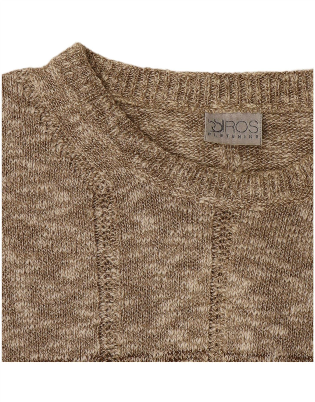 Vintage ανδρικό πουλόβερ με λαιμόκοψη XL μπεζ φλοκέτα