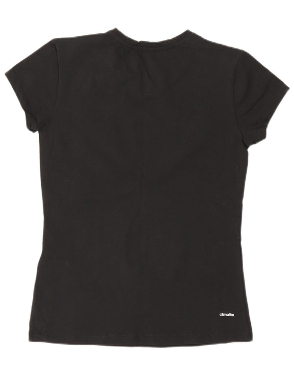Γυναικείο γραφικό μπλουζάκι Adidas Climalite Top UK 14 μεγάλο μαύρο βαμβακερό