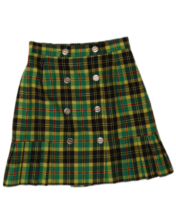 Vintage Womens High Waist Mini Skirt IT 42 Medium W26  Green Plaid Wool