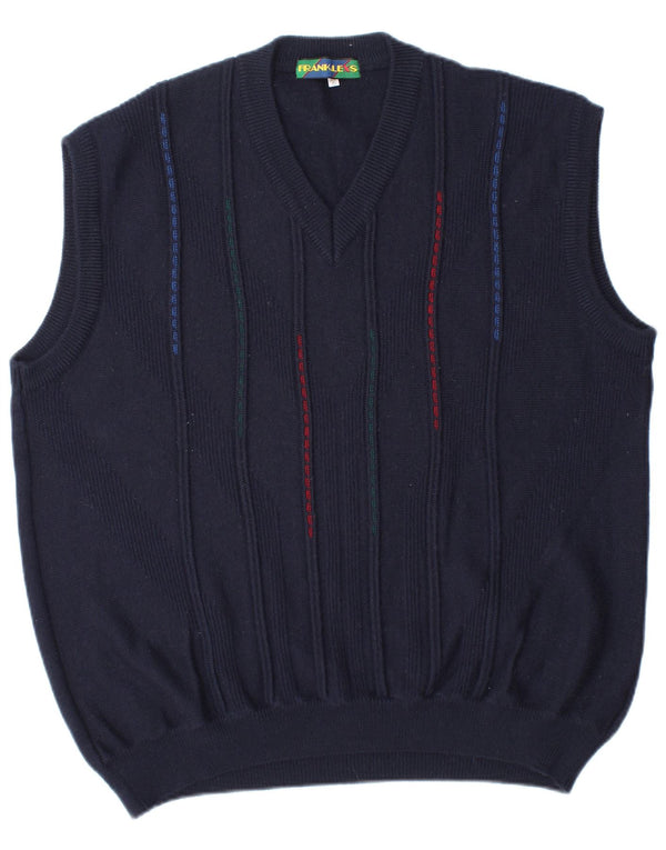 Frank Alexs ανδρικό γιλέκο Tank Top IT 58 2XL Navy Blue ριγέ μαλλί