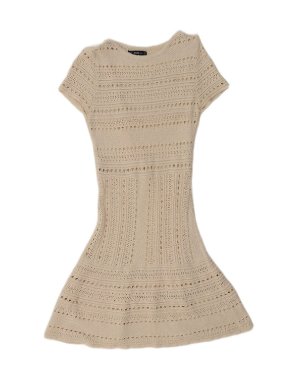 Zara γυναικείο φόρεμα με κοντό μανίκι See Through White UK 12 Medium Off White