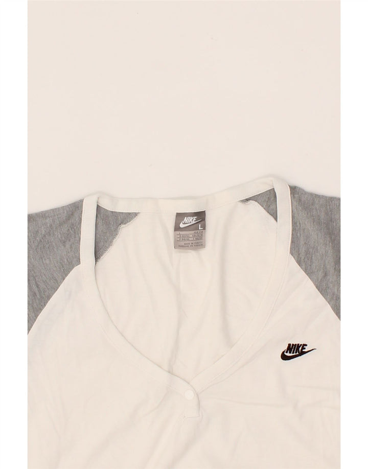 NIKE Womens T-Shirt Top UK 14/16 Large White Colourblock Vintage Nike and Second-Hand Nike from Messina Hembry 