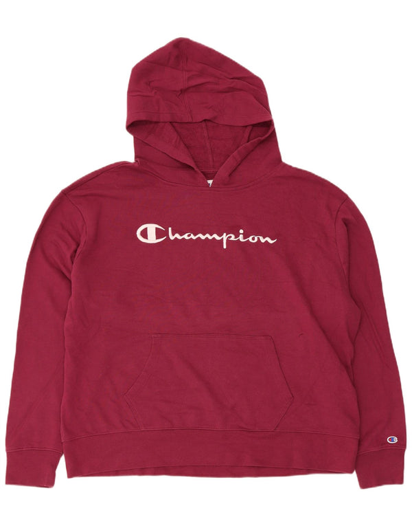 Champion Womens Graphic Oversized Hoodie Jumper UK 18 XL Βαμβακερό μπορντό