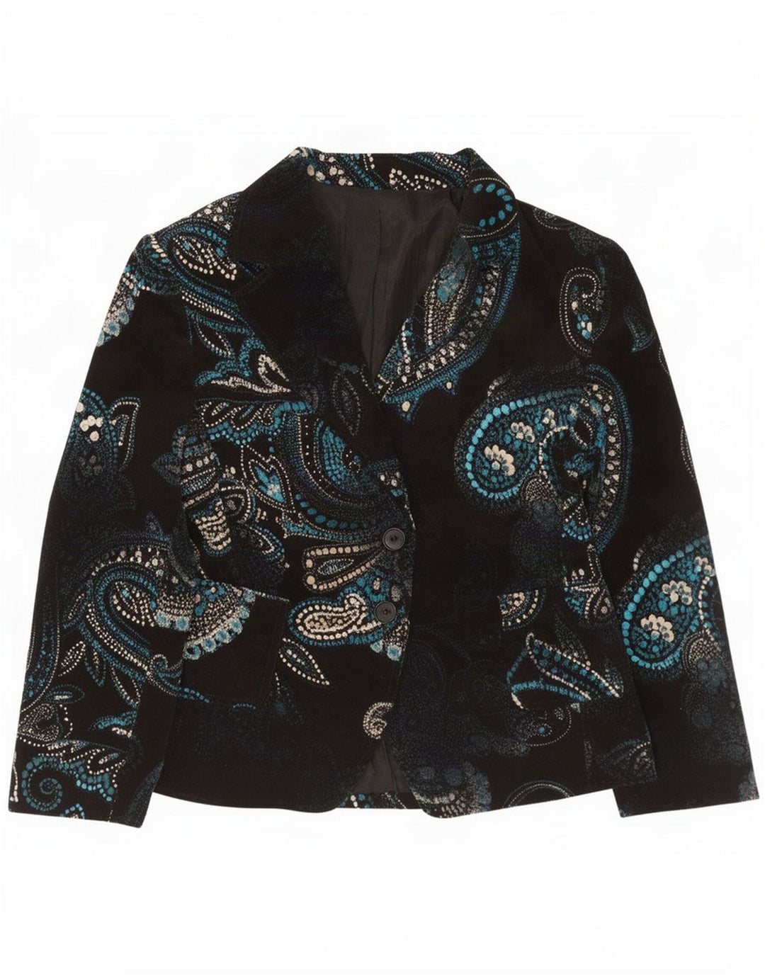 Vintage γυναικείο σακάκι 2 κουμπιών IT 48 XL Navy Blue Paisley Cotton