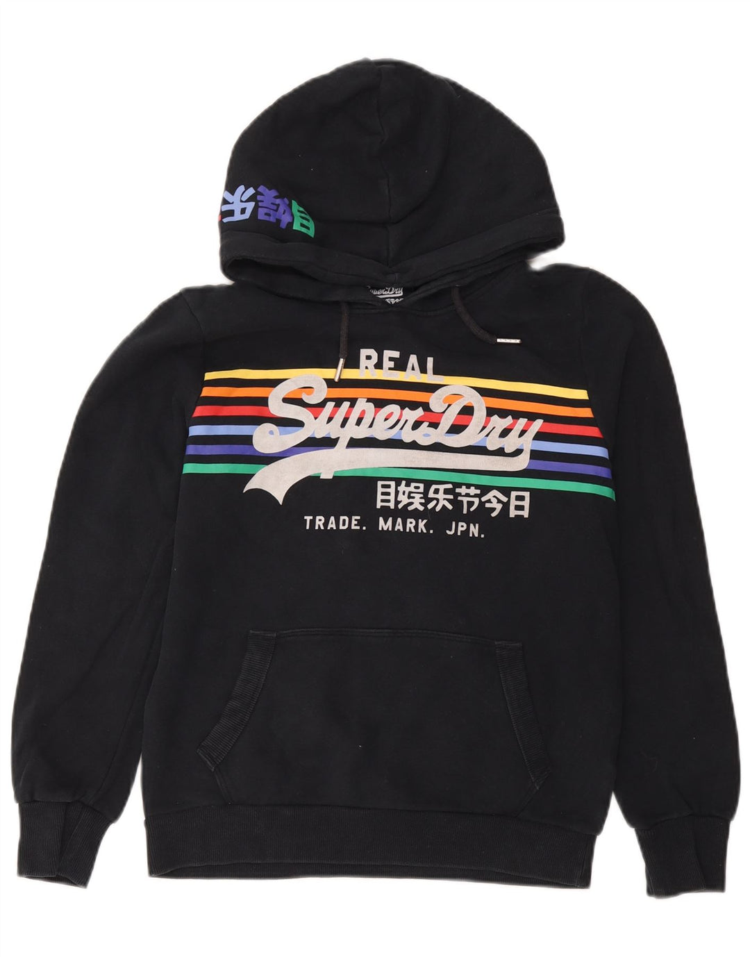 Superdry Γυναικείο Γραφικό Hoodie Jumper UK 14 Large μαύρο βαμβακερό