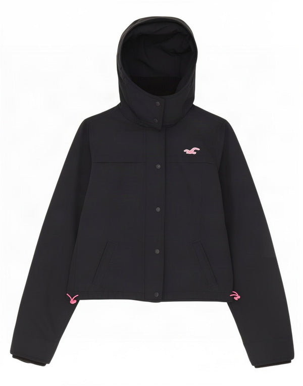 Hollister Γυναικείο μπουφάν βροχής με κουκούλα UK 14 Medium Navy Blue Nylon