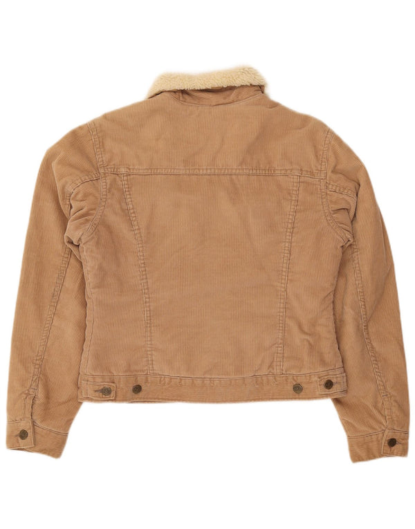 Lee Womens Crop Sherpa Corduroy Jacket UK 14 Large Beige Cotton