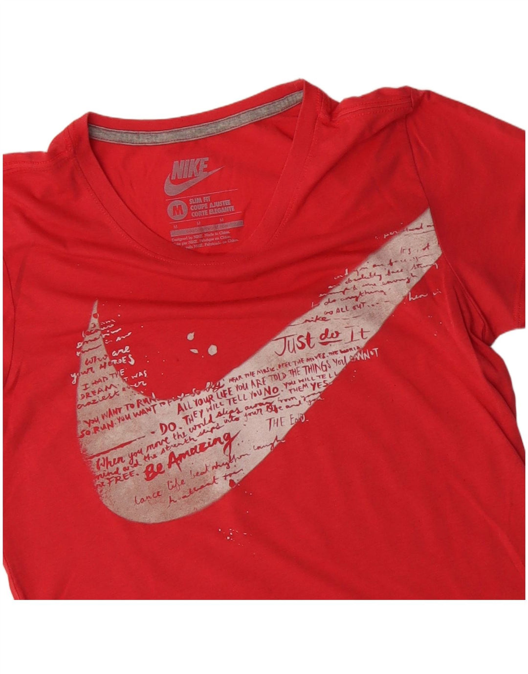 Γυναικείο γραφικό μπλουζάκι NIKE Slim Fit Top UK 12 Medium Red