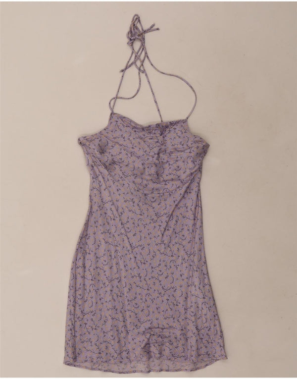 Zara Γυναικείο Mini Halter Φόρεμα UK 6 XS Purple Floral Viscose