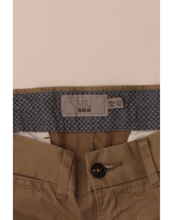 Marks & Spencer Ανδρικό κανονικό παντελόνι Chino W34 L29 Μπεζ βαμβακερό